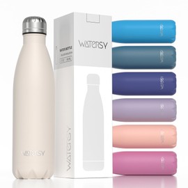 WATERSY Stainless Steel Water Bottle, 500 ml, Thermos Flask, Sports Children, BPA-Free Water Bottle, Stainless Steel Metal Leak-Proof Insulated Flask, Bicycle Water Bottle, White Stainless Steel