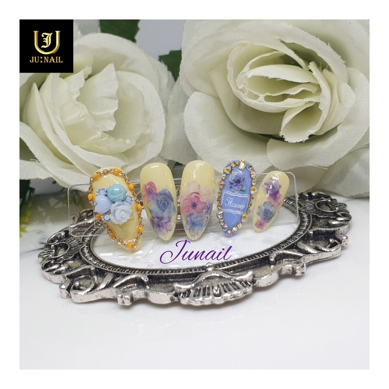Retro Flower Handmade Nail Tips - Long Almond / 레트로플라워