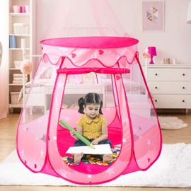 Tech Traders ® Princess Pop Up Playhouse, Play Tent, Play Tent Castle Foldable Popup Balls House for Baby Toddler Girls (Pink,47 * 35 Inch)
