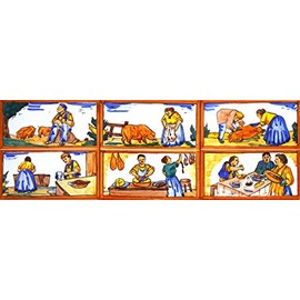 ART ESCUDELLERS Handpainted Ceramic Mural Pork Butcher Occupations. 17.72'' x 5.91''.