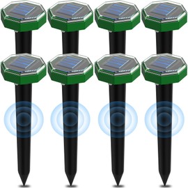 Solar Powered Mole Repellent 8 Pack, Ultrasonic Mole Repellent for Lawn Yard, Outdoor Vole Gopher Repellent