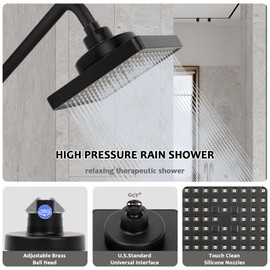 Tefola Square Filtered Shower Head with 15 Stage Filtration System, 360° Adjustable Black Rain Shower Head, Universal Threaded Connection G1/2 Inch, Improves Hair & Skin(6 x 6 Inch)
