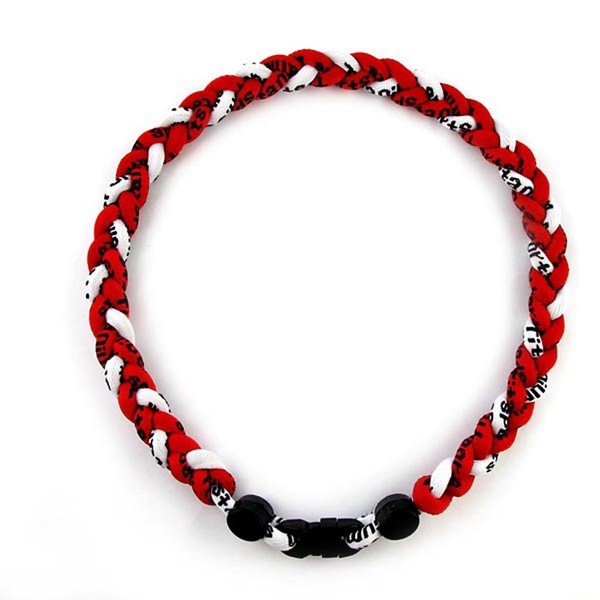 MapofBeauty 18" Sport Style Two Colors Fashion Three Braided Rope Tornado Necklace (Red/White/Black)