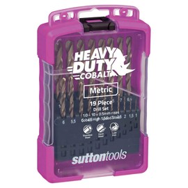 Sutton tools SM2 Heavy Duty Cobalt Jobber Drill Bit 19 Pieces Set, Gold, D109SM2