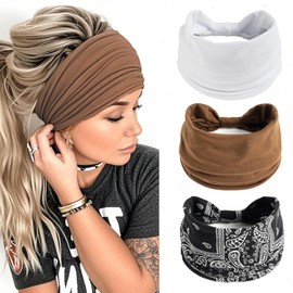 Headbands Women's Wide Hair Band Boho Floral Print Knot Elastic Running Yoga Head Wrap Hair Bands (3 Colours)