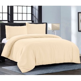 Pure Bedding Duvet Cover Queen [3-Piece, Beige] - 1 Comforter Protector with Zipper Flap and 2 Pillow Shams - Hotel Luxury 1800 Brushed Microfiber - Ultra Soft, Cool and Breathable Comforter Cover