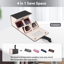 Muf Travel Sunglasses Organizer with 4/5 Compartments, Sunglasses Case, Sunglasses Holder, Sunglasses Storage, Suitable for Oversized Sunglasses., Black with white lining and 4 slots