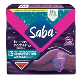 Saba Buenas Noches Panties Femeninas Nocturnas, Flujo Súper Abundante, Talla G/EG, 3 Piezas