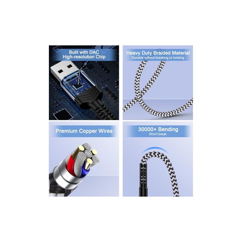 Cable USB a conector de audio AUX macho de 3.5mm,