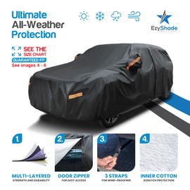 EzyShade 10-Layer SUV Car Cover Waterproof All Weather. See Vehicle Size-Chart for Accurate Fit. Outdoor Full Exterior Covers for Automobiles Heavy Duty Jeep Rav4 CRV. Black, Size S5 (See SizeChart)