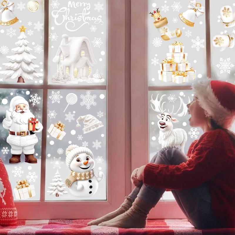 9 Side Window Stickers Christmas, Christmas Decoration, Santa, Reindeer, Snowflake
