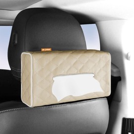 JEYODA Car Tissue Case Car Tissue Holder Car Interior Decorative Tissue Case Headrest/Handrail/Dashboard/Sun Visor Mounting PU Leather Material Often Apply to Various Vehicles (Cream Included)