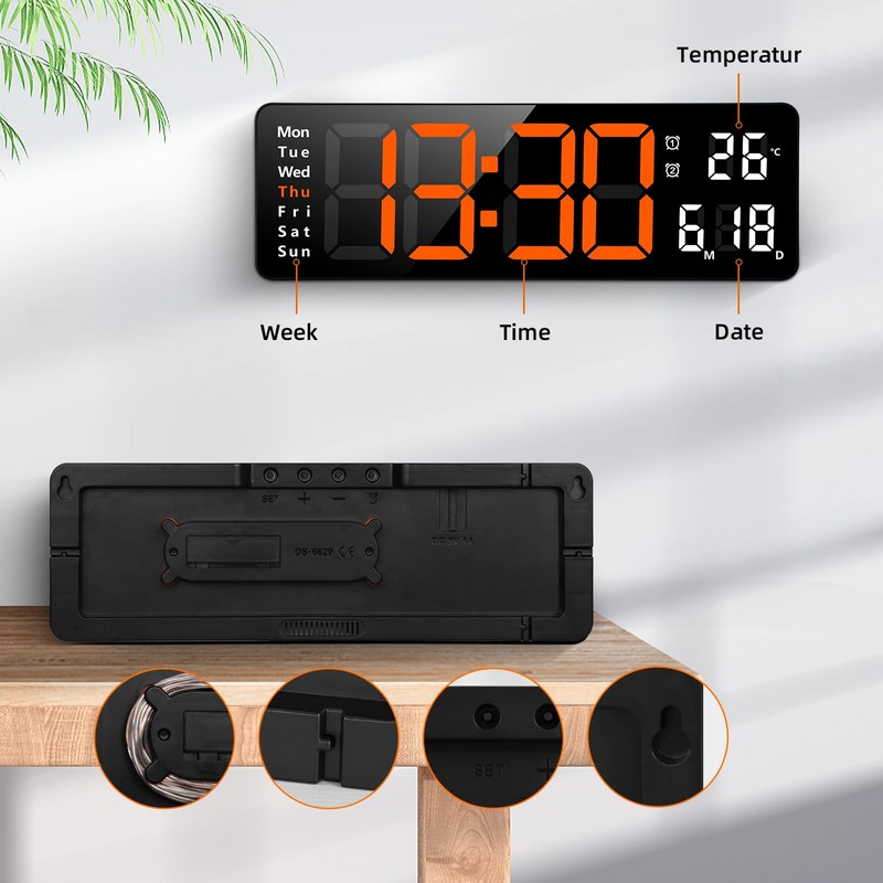 Koolertron Digital Wall Clock, 13-inch Large Display, LED Digital Clock