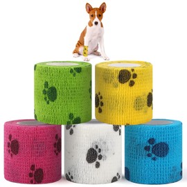 SANNIX 5 Rolls Pet Vet Wrap for Dogs Cats Horse Self Adherent Bandage 2 inch No Woven Elastic Dog Paw Pattern Cohesive Tapes for Finger Wrist Ankle Sports and Stretch Athletic