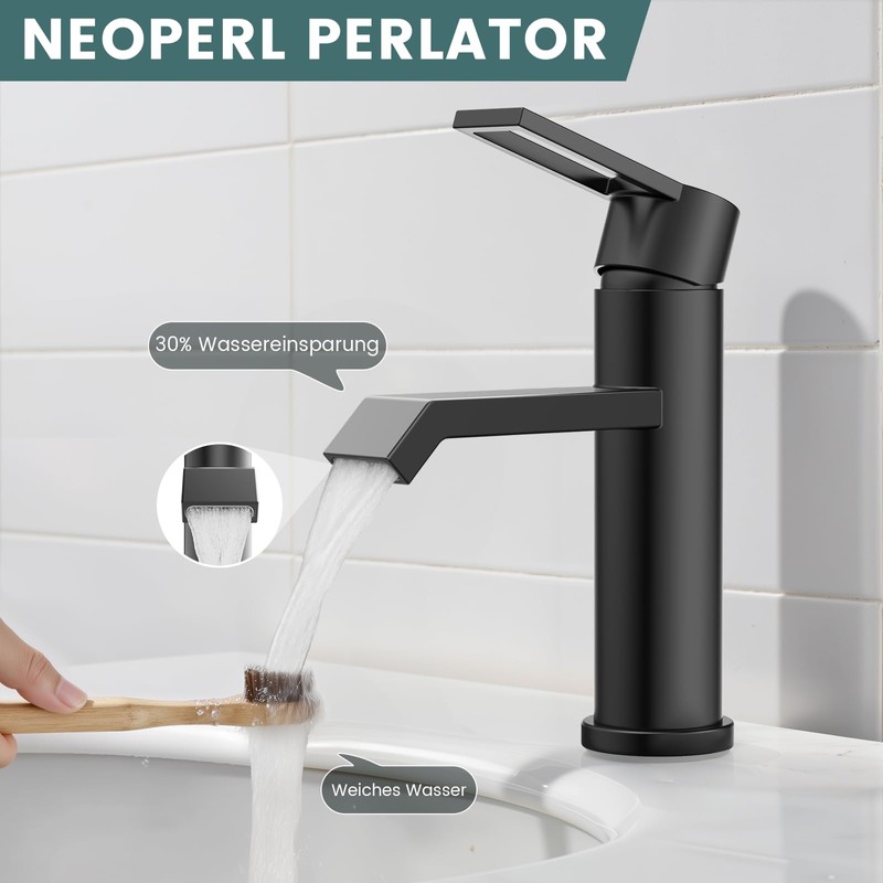 Hurran Bathroom Washbasin Tap, Matte Black, Washbasin Taps, Bathroom, Stainless