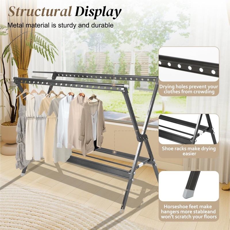SERdeerCH 54-90.5 Inches Clothes Drying Rack,Foldable Laundry Clothes Drying Rack,