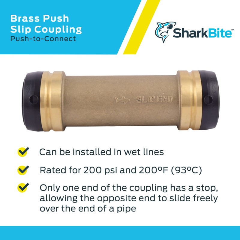 SharkBite 1-1/2 Inch Slip Coupling, Push to Connect Brass Plumbing