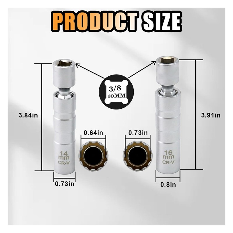 JOYCOURT 14mm&16mm Magnetic Swivel Spark Plug Socket, Thin Wall 3/8