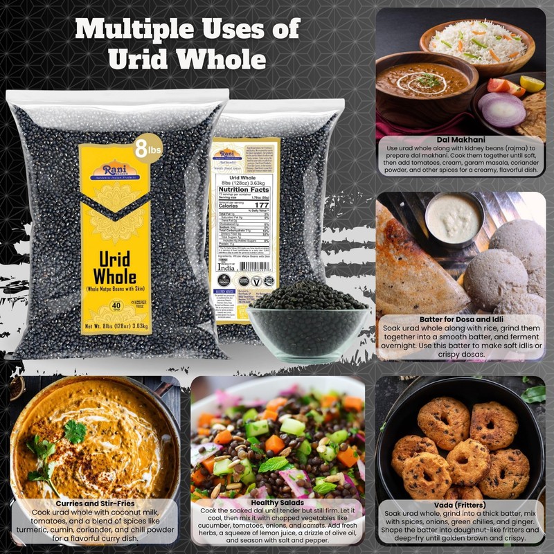 Rani Urid/Urad Whole Black (Matpe Beans with Skin) Indian Lentils