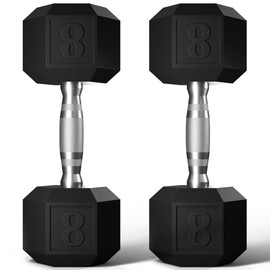 GRETERST Dumbbells Set Rubber Coated Hex Hand Weights Exercise & Fitness for Home Gym Workouts Strength Training Equipment, Black, 8LB