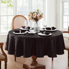Elrene Damask Tablecloth, Polyester, Black, 60" X 84" Oval