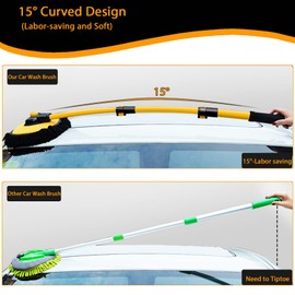 15° Curved Car Cleaning Brush with Telescopic Handle 43" Aluminum Alloy Long Rod Wash Mop For Washing Caravan Van Truck Boat RV Roof Soft Chenille Head Duster Clean Product Not Hurt Paint Scratch Free
