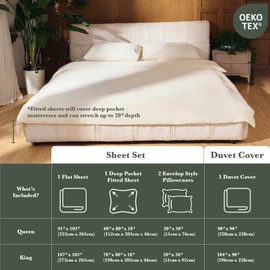 Luxury Bamboo Viscose Sheets | 100% Pure Bamboo Viscose Bed Set, Soft and Cool for Hot Sleeper | 1 Fitted Sheet with Straps, 1 Flat Sheet, and 2 Pillowcases Pipe Edged, 20” Deep Pocket (Cream, Queen)