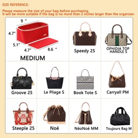 KESOIL Purse Organizer Insert for Handbags, Fit Speedy 25,LePliage S,Neverfull Felt Tote Insert with Base Shaper Zipper Bag in Bag (Beige-Felt, Medium)