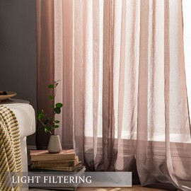 MIULEE 2 Panels Semi Translucent Gradient Ombre Curtains Linen Sheer Curtain Voile Grommet Top Window Treatment for Bedroom Living Room Ombre Coffee 54x72 Inch