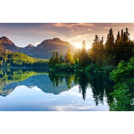 Reyhui Mountain with Lake Photo Wallpaper Landscape Wall Mural for Bedroom Living Room TV Background Sofa Wall (not self-Adhesive)