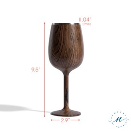 NEWPORT Stemware Collection Premium Vacuum Insulated Stainless Steel Wine Glass, Lightweight Wine Glass, Unbreakable & Drinks Stay Cold, Non-Slip Silicon Base, Cocktail Glasses, 12oz, Dark Walnut