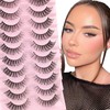 Glowingwin Cat Eye Lashes Natural Look Russian Eyelashes D Curl Russian Strip Lashes Wispy Fluffy 3D Faux Mink Lashes Hybrid Strip Lashes 10 Pairs Pack False Eyelashes Fake Lashes