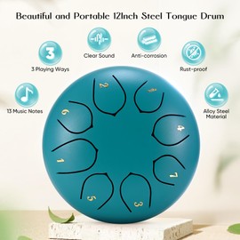 Tongue Drum, Sunowl 6 Inch 8 Tone Steel Tongue Drum Set, C Major, Steel Tongue Drum for Children, Adults, Beginners, Handpan Steel Drum with Drum Bag for Meditation, Sound Healing, Blue