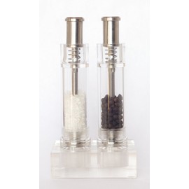 Modern Push Button Salt and Pepper Grinder Set, Grind Gourmet Pump and Grind Sea Salt and Pepper Mill Set with Stand, Refillable Grinder