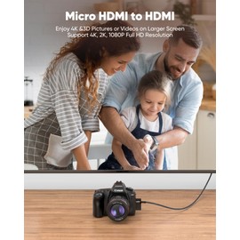 Highwings 4K Micro HDMI to HDMI Cable 6 FT, Micro Male to HDMI Male Cable Nylon Braided Cord Adapter 2.0 4K@60HZ 2K@165HZ 18Gbps Compatible with Laptop Camera Monitor HDMI to Micro HDMI Black