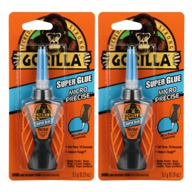 Gorilla Micro Precise Super Glue, Clear Glue, 5.5 Gram (Pack of 2) - All Purpose and Fast Setting for Projects and Repairs