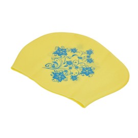 Medifier Damen Badekappe, elastisch, Silikon, für langes Haar, für Erwachsene, mit Blumenmuster, gelb