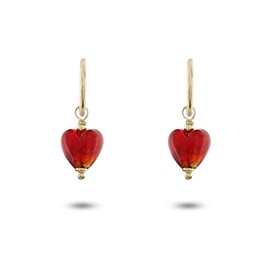 Venetiaurum - Creolen mit roten Herzanhängern aus Original Muranoglas und Silber 925 - Schmuck “Made in Italy” zertifiziert
