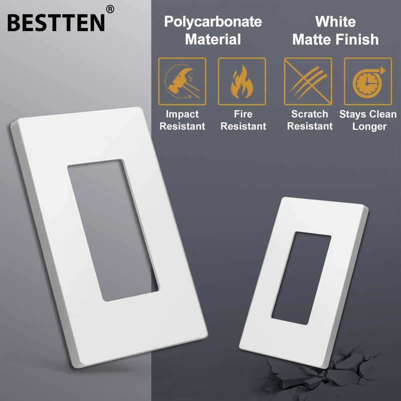BESTTEN (50 Pack) USWP4 Matte White Screwless Switch Plate, 1-Gang