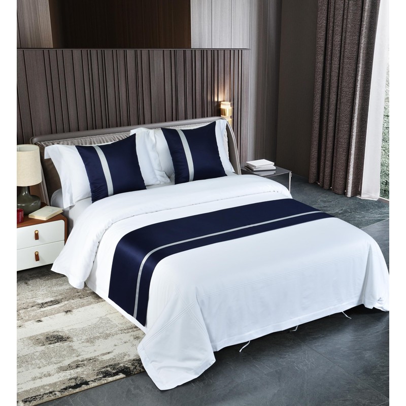 Guest Ruyunlai Bed Runner King Size,Dark blue Bed Runner For
