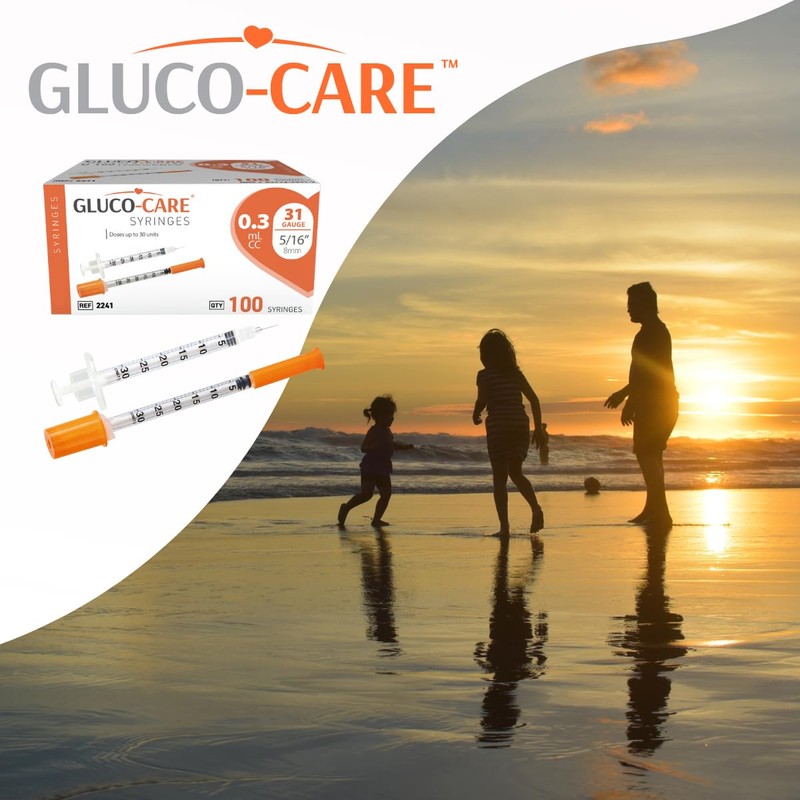GLUCO-CARE 0.3 ml/cc Syringes 31G x 5/16’’ (8mm), Orange Cap,