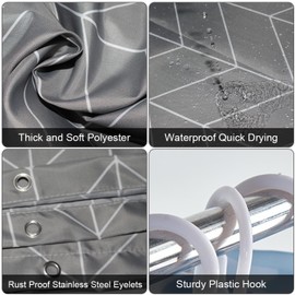 Lkw Ogechi 180x200 CM Polyester Shower Curtain Arrowhead, 200 CM Drop Grey Quick-Drying Shower Curtain, Waterproof Weighted Wet Room Shower Curtain, Washable Mould Proof Bathroom Shower Curtain