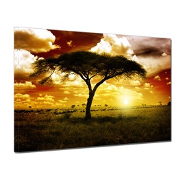Large Artwork African Tree Landscape Dark Yellow Picture Office Room Wall Art Earth Tones Sunset Africa Animal Framed Canvas Print Home Decor 20x28inch Warm Color Árboles Africanos