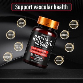 SDFQWG Sports Research High Concentration Antarctic Krill Oil Supplement 600mg Astaxanthin 1200MCG with EPA & DHA Omega-3 50 Softgel Capsules for Cardiovascular Health Support Healthcare