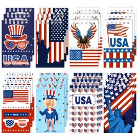 24 Packs Patriotic Mini Notepads 4th of July Spiral Notebooks Pocket Memo Pads Independence Day American Flag Red White Blue USA Party Favors Gifts for Memorial Day Labor Day Veterans Day, 8 Designs
