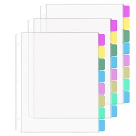 HABGP 24Pcs/3 Set Clear Sheet Protectors for 3 Ring Binder Letter Size, 8 Tab Plastic Dividers With Pockets and Tabs, Page Protectors 8.5x11