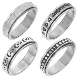 LIFKOME 4Pcs Rotatable Rings Flower Moon Designs Scratch Resistant for Couples Engagements Everyday Wear