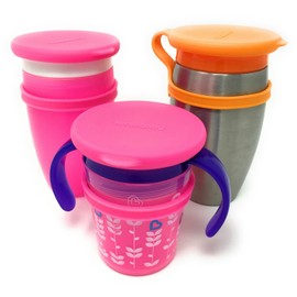 Koaii Baby Custom Silicone Lids Compatible for All Munchkin Miracle 360 Cups. Helps Prevent Leakage and Keep Cups Clean from Dust and Dirt. More Color Combination Available. (Pink, Pink, Orange).