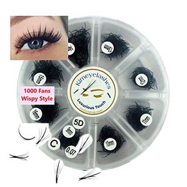 Premade Wispy Fans EyeLash Extensions Spikes 5D 7D 1000 Promade Fan Mixed Lengths 9mm-16mm Curl D - C Professional Volume Lash (5D | D | 0.07 | Mixed 9-16)