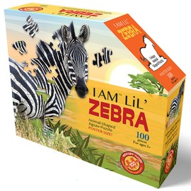 Madd Capp: I Am Lil' Zebra - 100 Piece Puzzle - Kids Animal-Shaped Jigsaw, 32x28 Assembled Size, Poster Reference, Edcuational Fun Fact Booklet